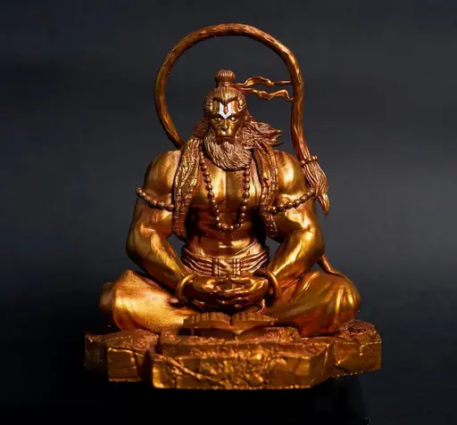Handcrafted meditating Lord Hanuman idol in a serene pose, ideal for spiritual home decor and meditation spaces