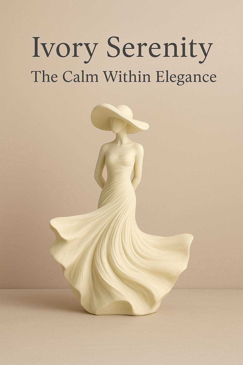 Ivory Serenity goddess sculpture — matte ivory resin statue on wooden console.