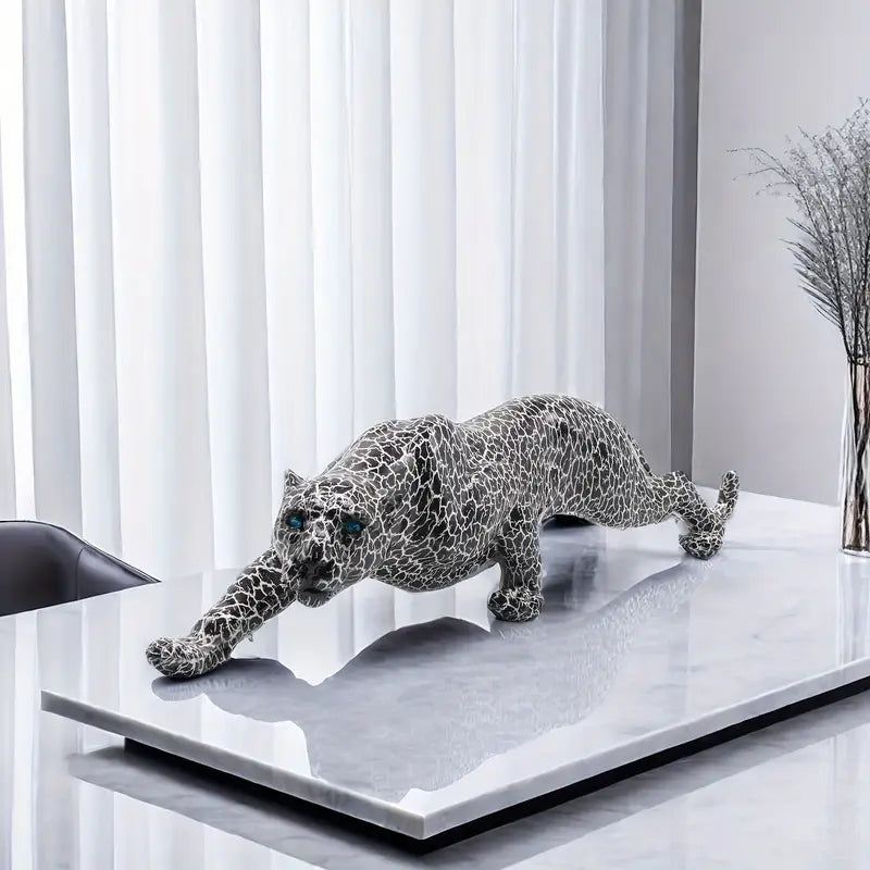 Decorative leopard sculpture on a white surface with a modern interior  background decor auraworks
