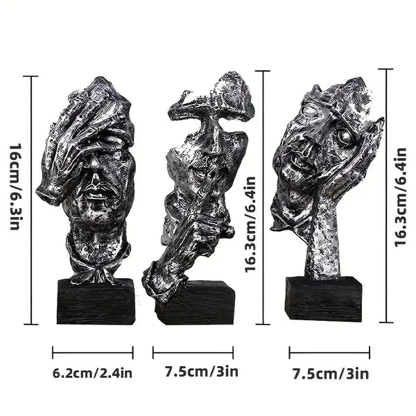 Abstract Broken Face Expressions Sculpture Set of faces on a book with a gray background auraworks decor