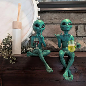 Alien Drinking Beer Figurine _ Quirky alien decor Aura works