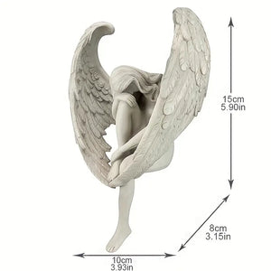 White angel figurine with measurements on a white background decor auraworks