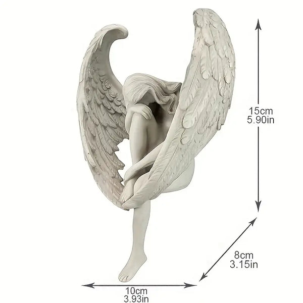White angel figurine with measurements on a white background decor auraworks