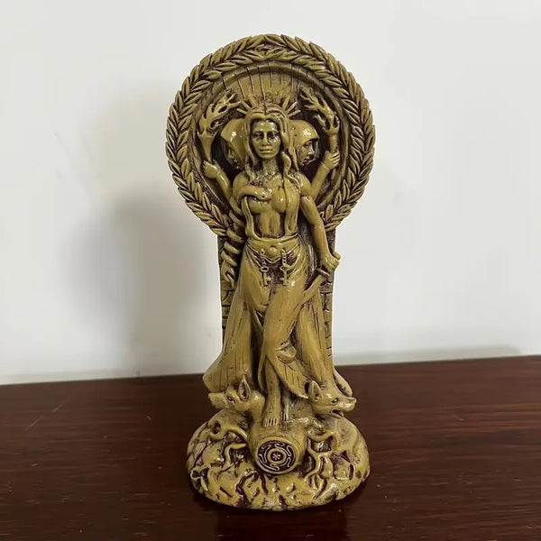 Decorative figurine of a woman with a wreath on a wooden surface auraworks decor