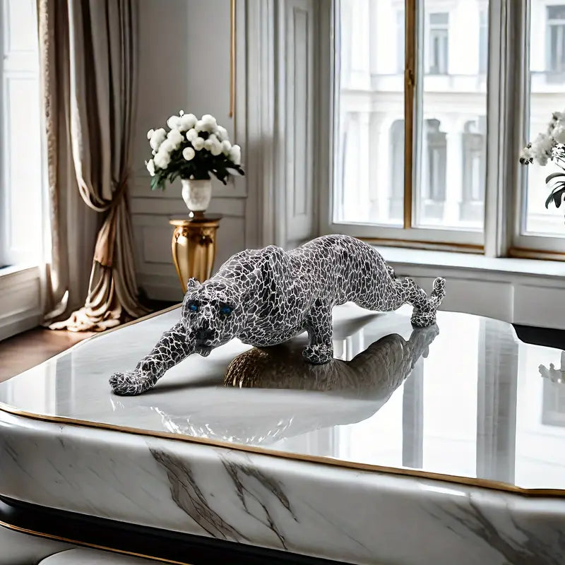 Decorative leopard sculpture on a white surface with a modern interior  background decor auraworks