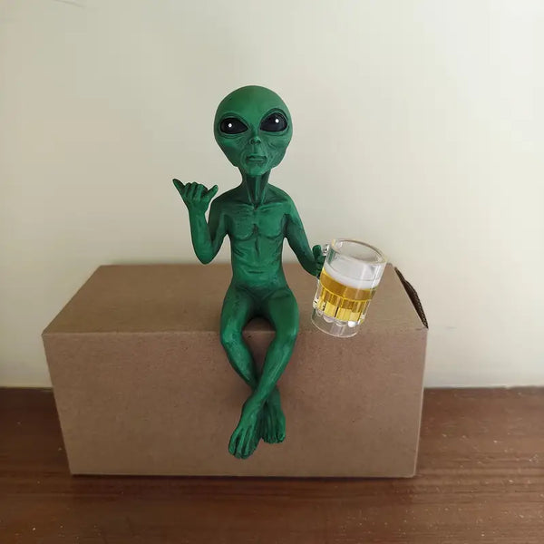 Alien Drinking Beer Figurine _ Quirky alien decor Aura works