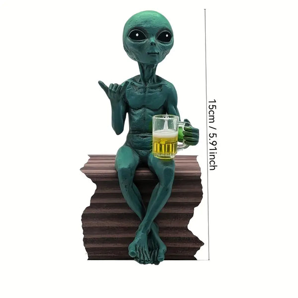 Alien Drinking Beer Figurine _ Quirky alien decor Aura works