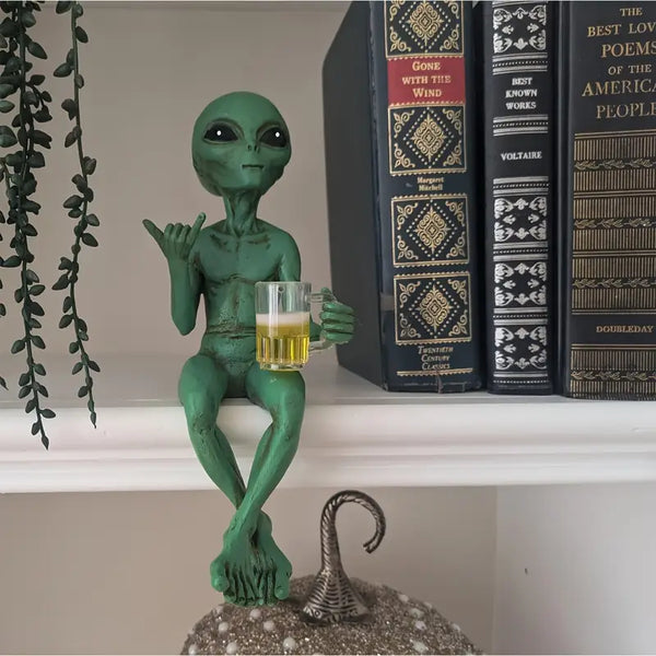 Alien Drinking Beer Figurine _ Quirky alien decor Aura works