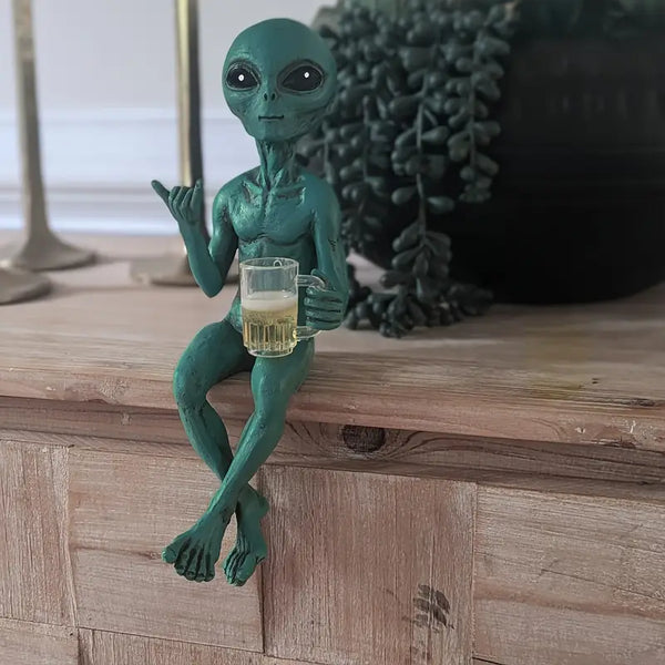 Alien Drinking Beer Figurine _ Quirky alien decor Aura works