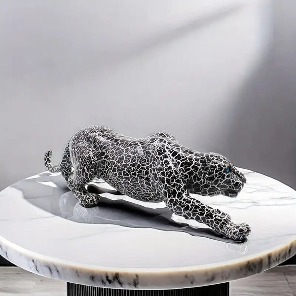 Decorative leopard sculpture on a white surface with a modern interior  background decor auraworks