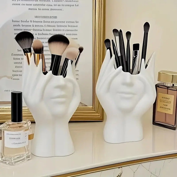 Face Hand Makeup Brush Holder _ Artistic brush stand Aura works Decor