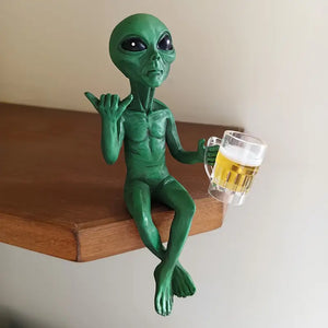 Alien Drinking Beer Figurine _ Quirky alien decor Aura works