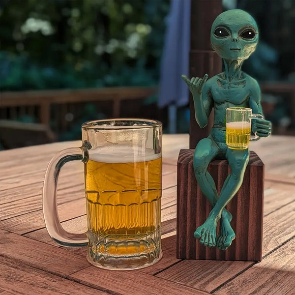 Alien Drinking Beer Figurine _ Quirky alien decor Aura works